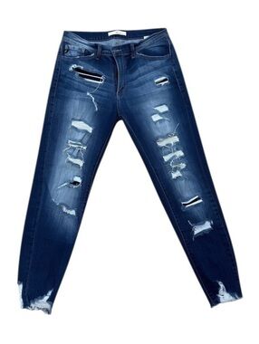 KanCan Distressed Destroyed Skinny Jeans Size 11/29 Dark Wash Raw Hem